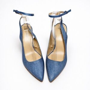 Nine West Denim Ankle Strap Pointed Toe Heels